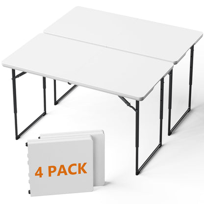 5 FT Folding Table, Heavy Duty Fold in Half Plastic Tables with Carry Handle, Portable Indoor Outdoor Utility Table for Party, Picnic, Camping, Banquet, Wedding, RV Travel