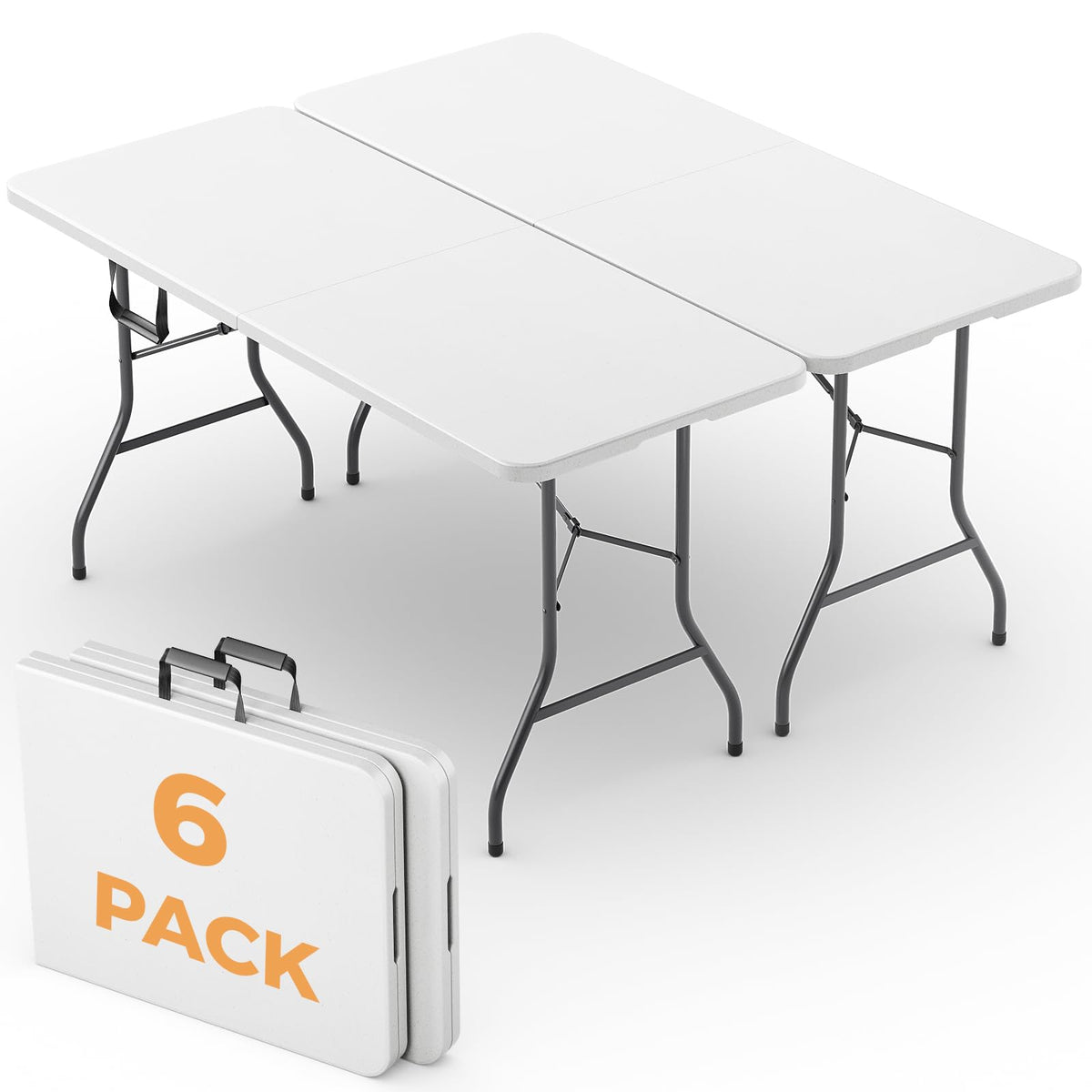 5 FT Folding Table, Heavy Duty Fold in Half Plastic Tables with Carry Handle, Portable Indoor Outdoor Utility Table for Party, Picnic, Camping, Banquet, Wedding, RV Travel