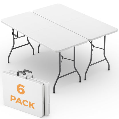5 FT Folding Table, Heavy Duty Fold in Half Plastic Tables with Carry Handle, Portable Indoor Outdoor Utility Table for Party, Picnic, Camping, Banquet, Wedding, RV Travel