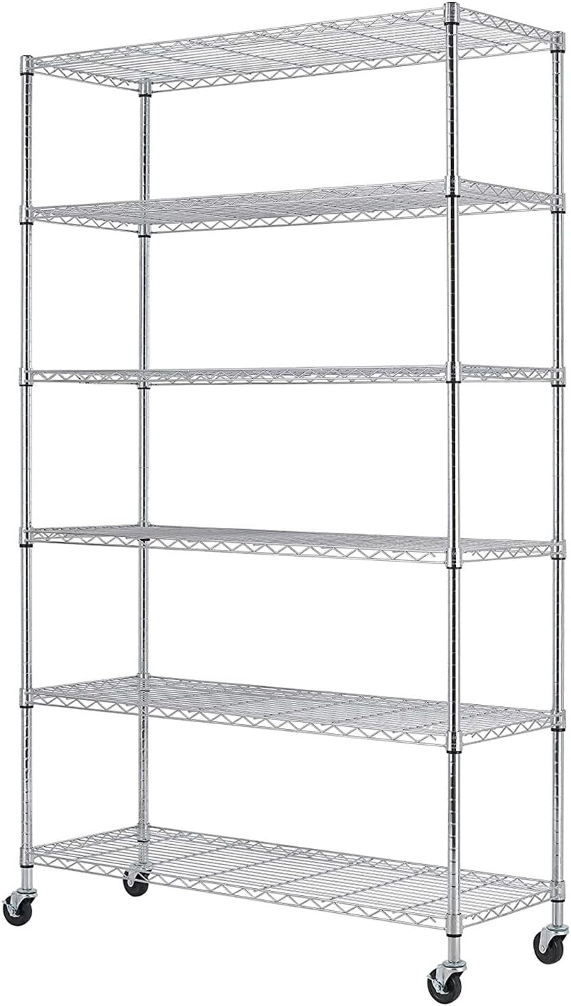 BestOffice | 6-Tier Wire Shelf with Wheels | 45" x 18" x 82" | Chrome