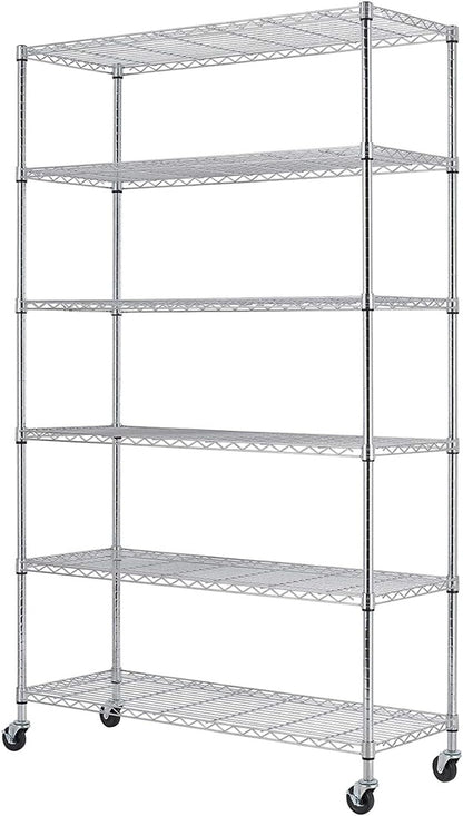 BestOffice | 6-Tier Wire Shelf with Wheels | 45" x 18" x 82" | Chrome