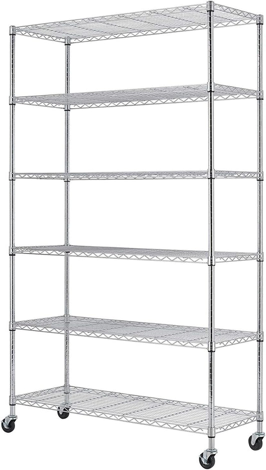 BestOffice | 6-Tier Wire Shelf with Wheels | 45" x 18" x 82" | Chrome