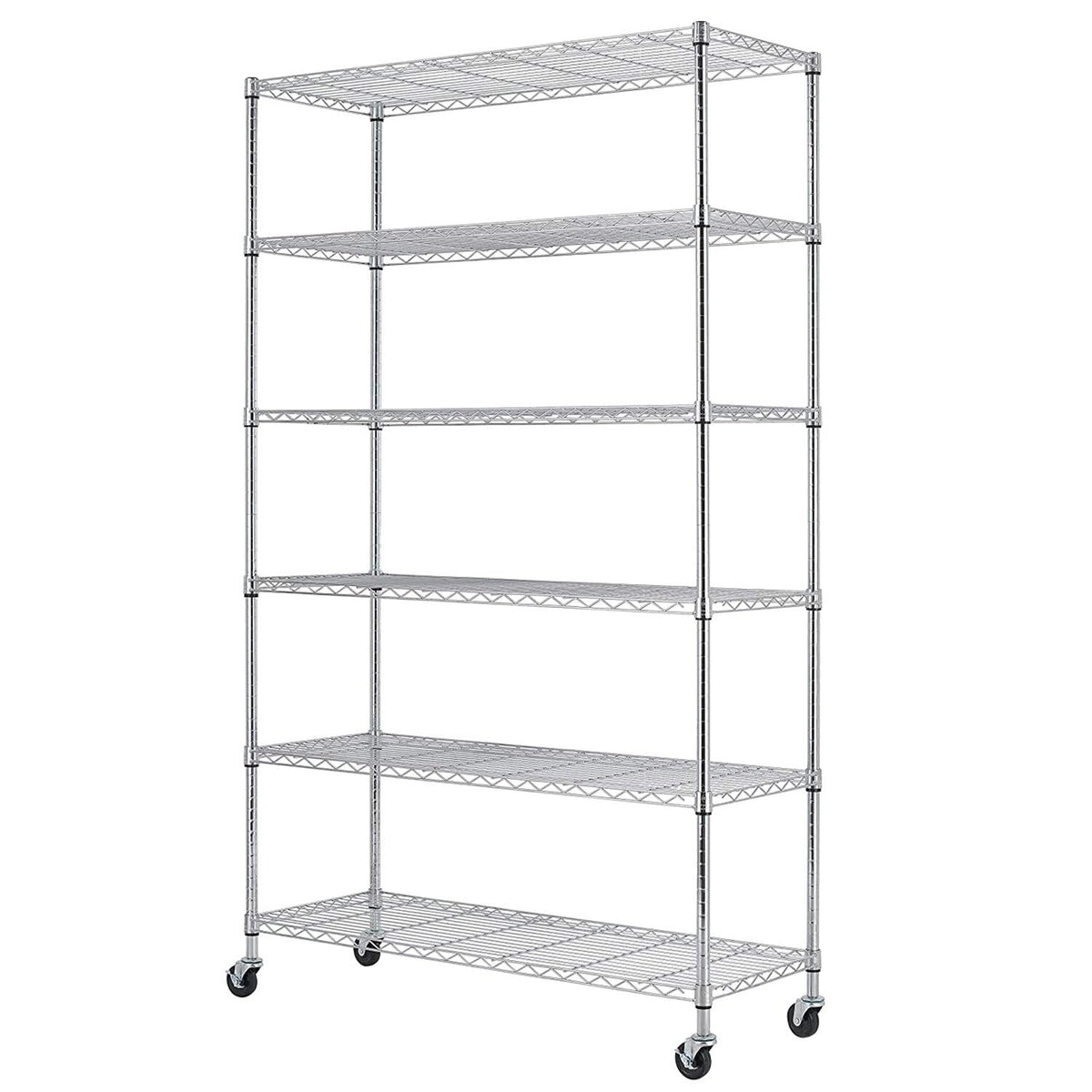 BestOffice | 6-Tier Wire Shelf with Wheels | 45" x 18" x 82" | Chrome