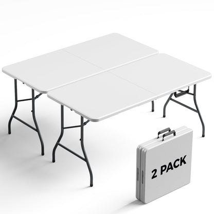 6FT Folding Table 4 Pack,Heavy Duty Plastic Foldable Tables with Carry Handles,Fold-in-Half Portable Utility Tables with Steel Legs for Party,Wedding,Banquet, Camping,Picnic,Event,Indoor Outdoor,White
