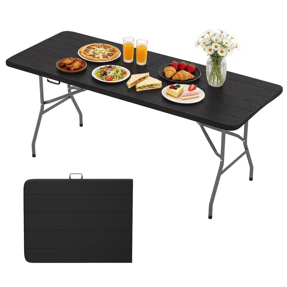 BestOffice | 6FT Folding Table | Black | Portable Plastic Table