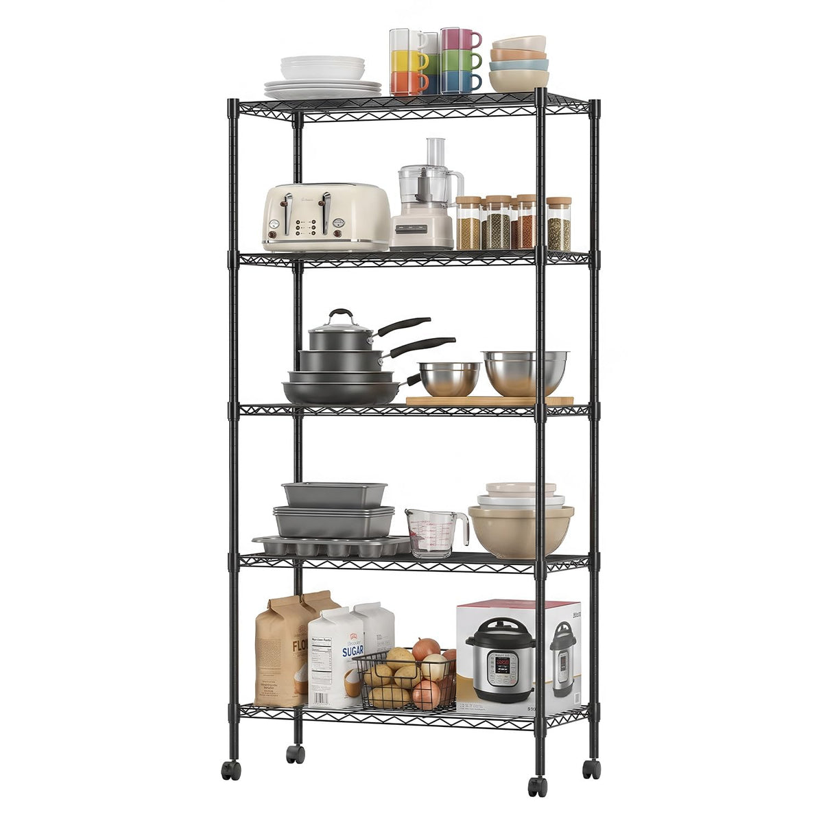 BestOffice | 4-Tier Wire Shelf | 36" x 14" x 54" | Black