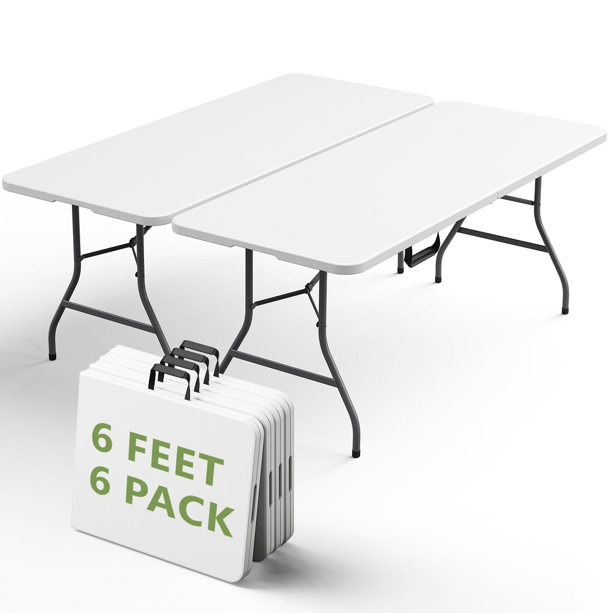 6FT Folding Table 4 Pack,Heavy Duty Plastic Foldable Tables with Carry Handles,Fold-in-Half Portable Utility Tables with Steel Legs for Party,Wedding,Banquet, Camping,Picnic,Event,Indoor Outdoor,White