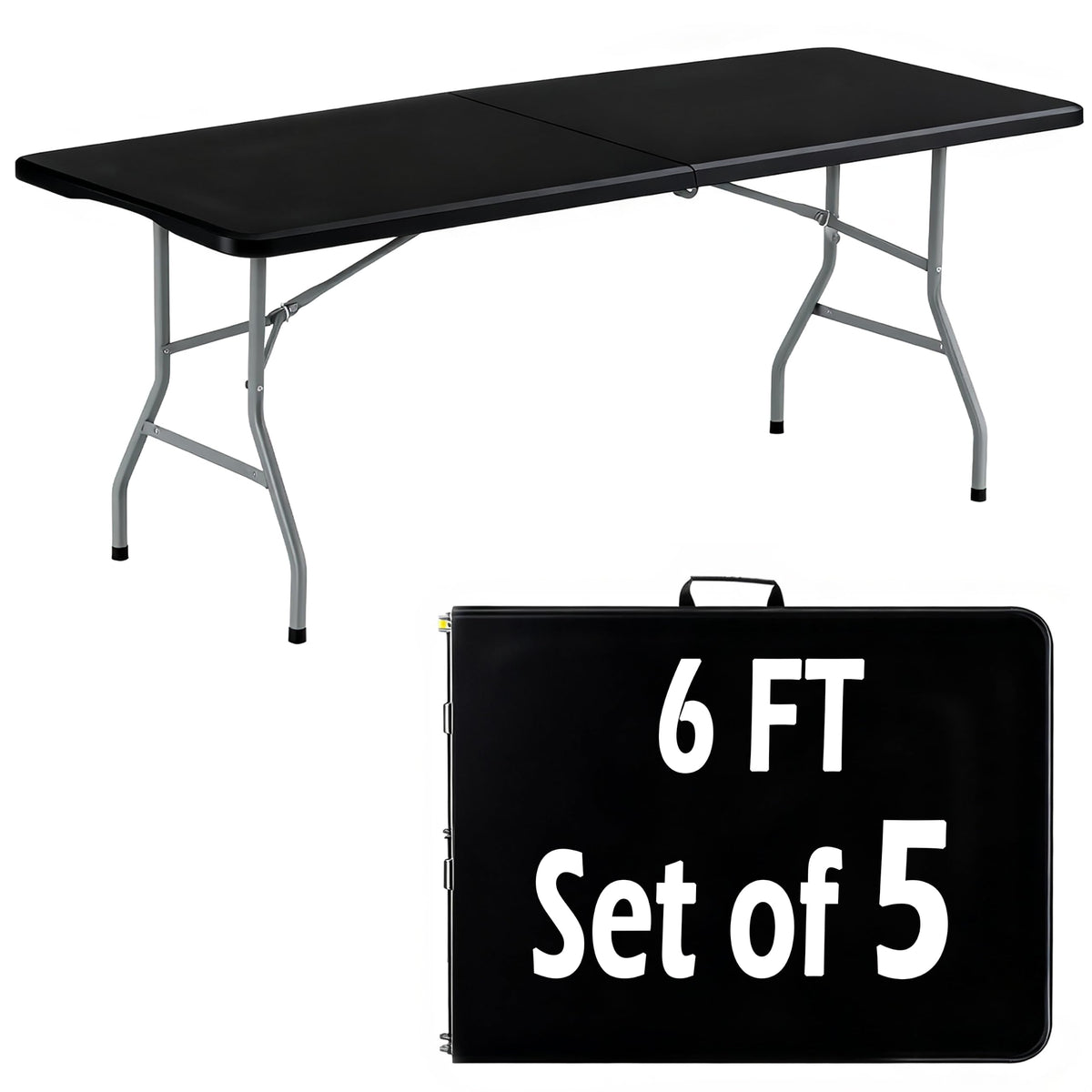 6FT White Plastic Folding Table Heavy Duty Tables Set of 5