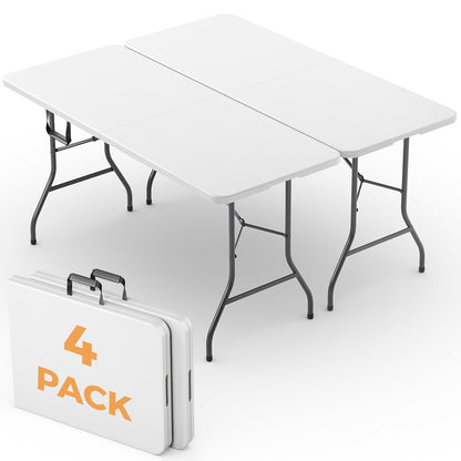 5 FT Folding Table, Heavy Duty Fold in Half Plastic Tables with Carry Handle, Portable Indoor Outdoor Utility Table for Party, Picnic, Camping, Banquet, Wedding, RV Travel