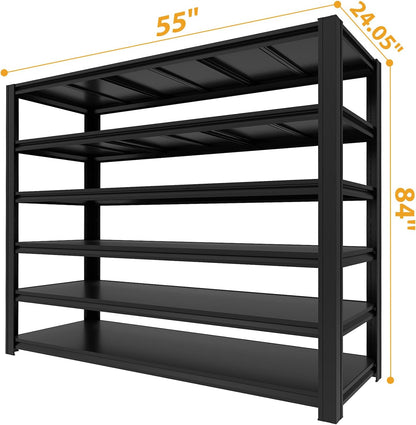 6-Tier Heavy Duty Garage Shelving Unit, 6000 Lbs Capacity Adjustable Metal Storage Shelves, 84" H x 55" W x 24" D, Utility Rack for Basement, Warehouse, and Workshop