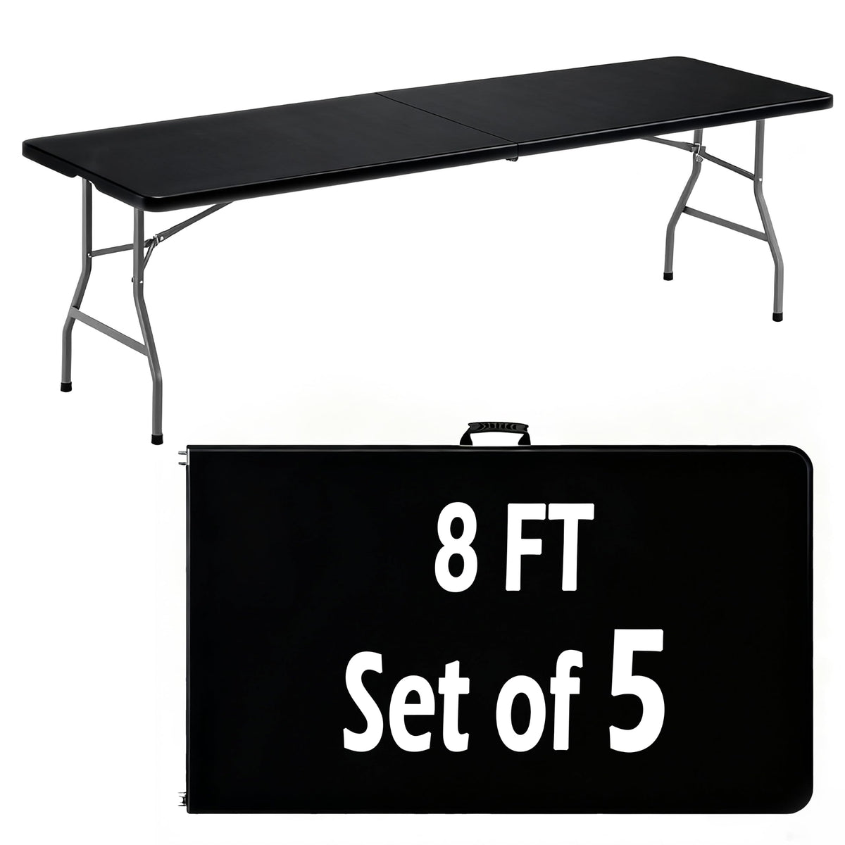 6FT White Plastic Folding Table Heavy Duty Tables Set of 5