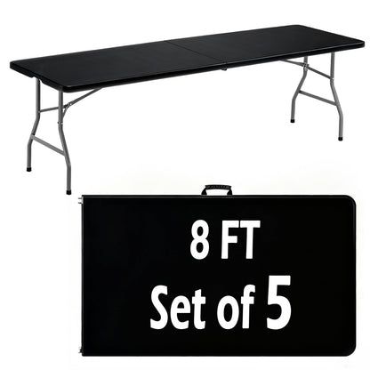 6FT White Plastic Folding Table Heavy Duty Tables Set of 5