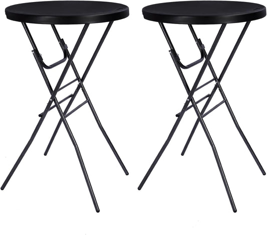 Byliable 28in Folding Cocktail Table, Round Bar Height Table, Black 2-Pack