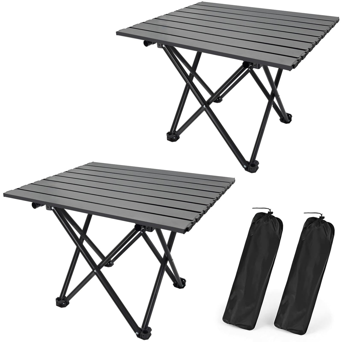 2 Pack Camping Table Foldable, Portable Folding Beach Table, Black-S