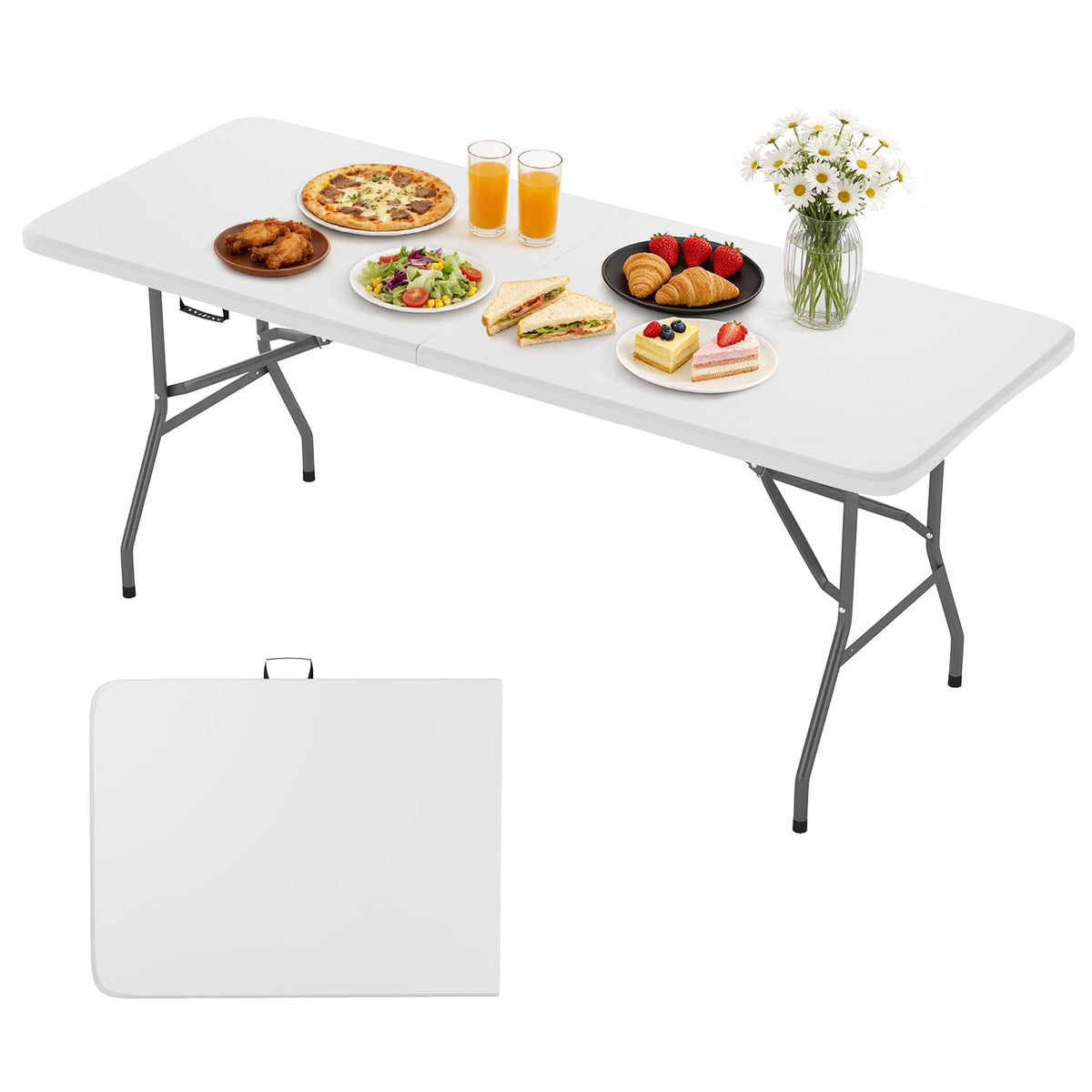 BestOffice | 6FT Folding Table | White | Portable Plastic Table
