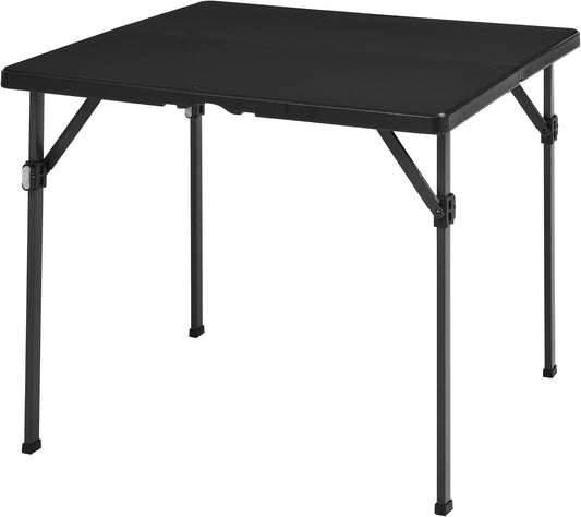 Amazon Basics 34 inch Portable Sturdy Folding Dining Table with Carrying Handle, Space Saving Storage, Square, 33.9 x 29.1 x 33.9 inch, Black