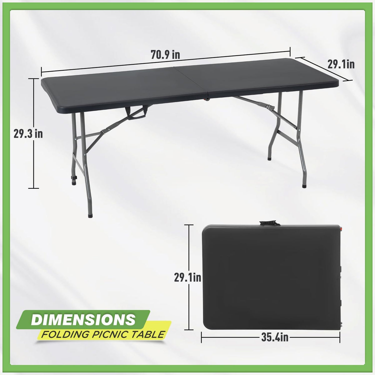BestOffice | 6FT Folding Table | Black | Portable Plastic Table