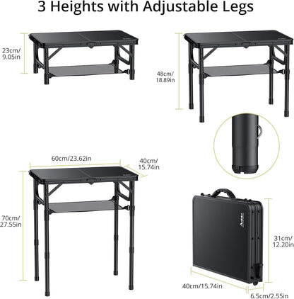 Anbte Folding Camping Table, 24"X 16" Adjustable Height Small Folding Table