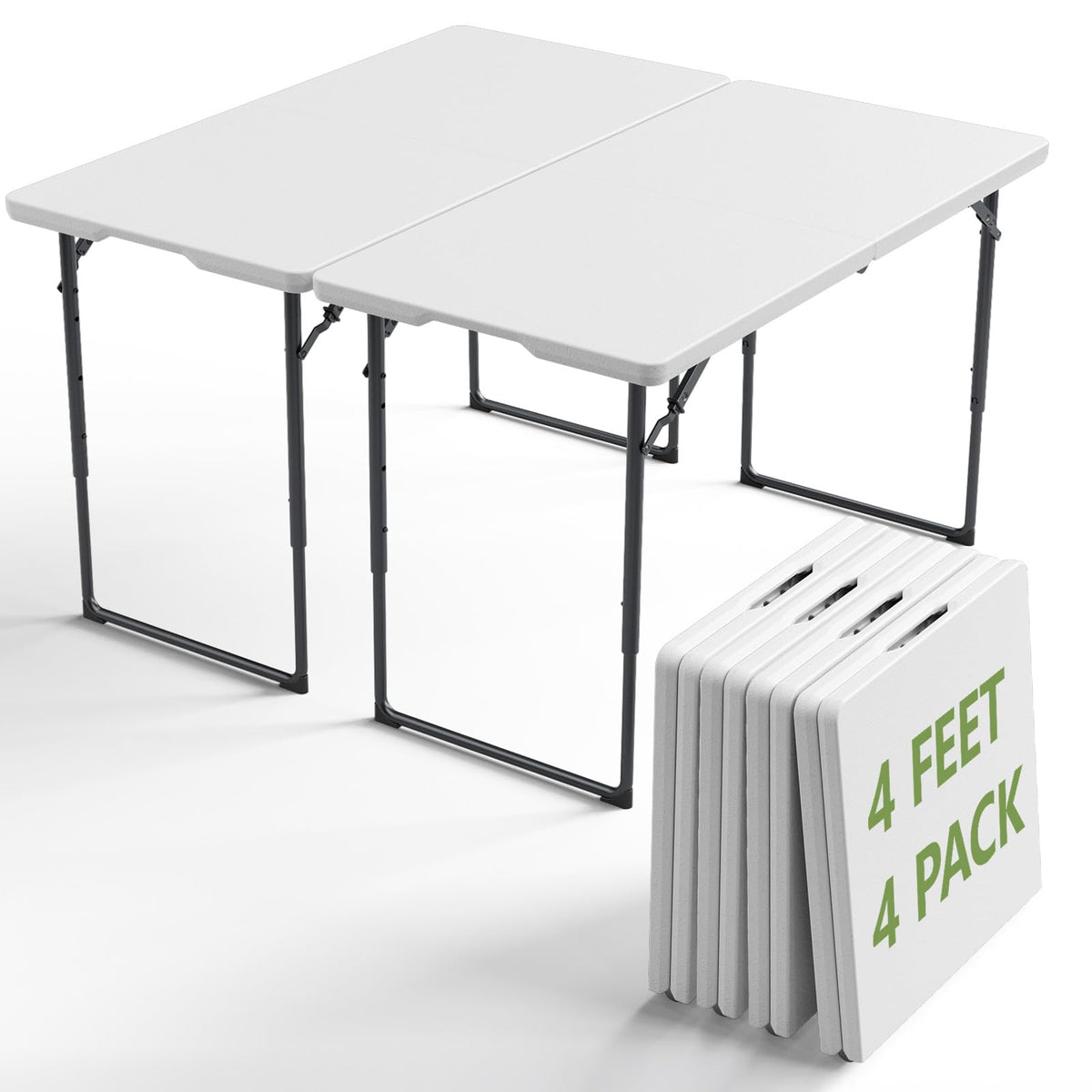 6FT Folding Table 4 Pack,Heavy Duty Plastic Foldable Tables with Carry Handles,Fold-in-Half Portable Utility Tables with Steel Legs for Party,Wedding,Banquet, Camping,Picnic,Event,Indoor Outdoor,White