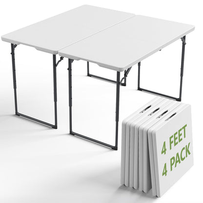 6FT Folding Table 4 Pack,Heavy Duty Plastic Foldable Tables with Carry Handles,Fold-in-Half Portable Utility Tables with Steel Legs for Party,Wedding,Banquet, Camping,Picnic,Event,Indoor Outdoor,White