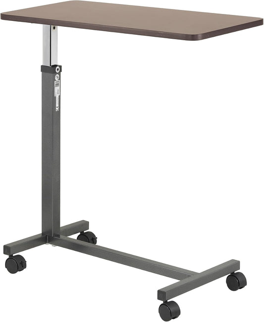 Drive Medical Overbed Table with Wheels, Woodgrain Top, Silver Vein