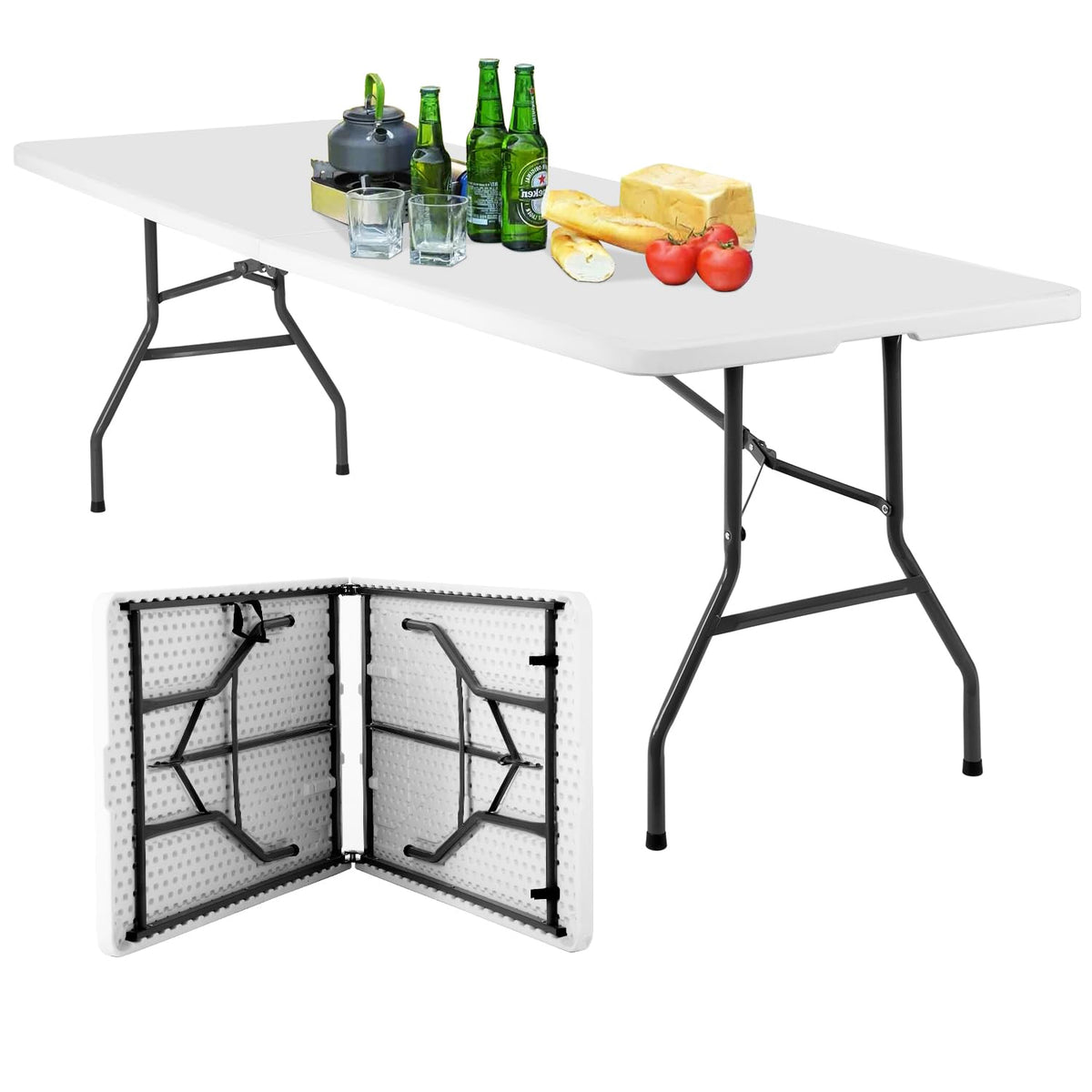 BestOffice | 6FT Folding Table | White | Portable Plastic Table