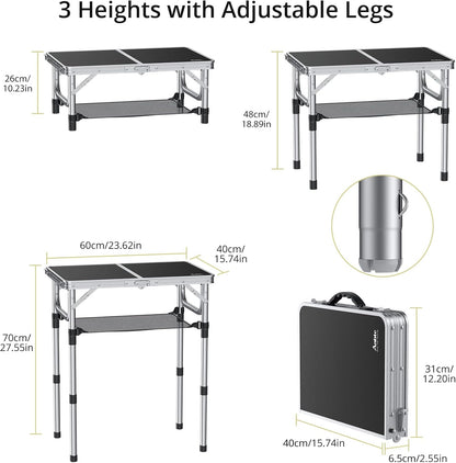 Anbte Folding Camping Table, 24"X 16" Adjustable Height Small Folding Table