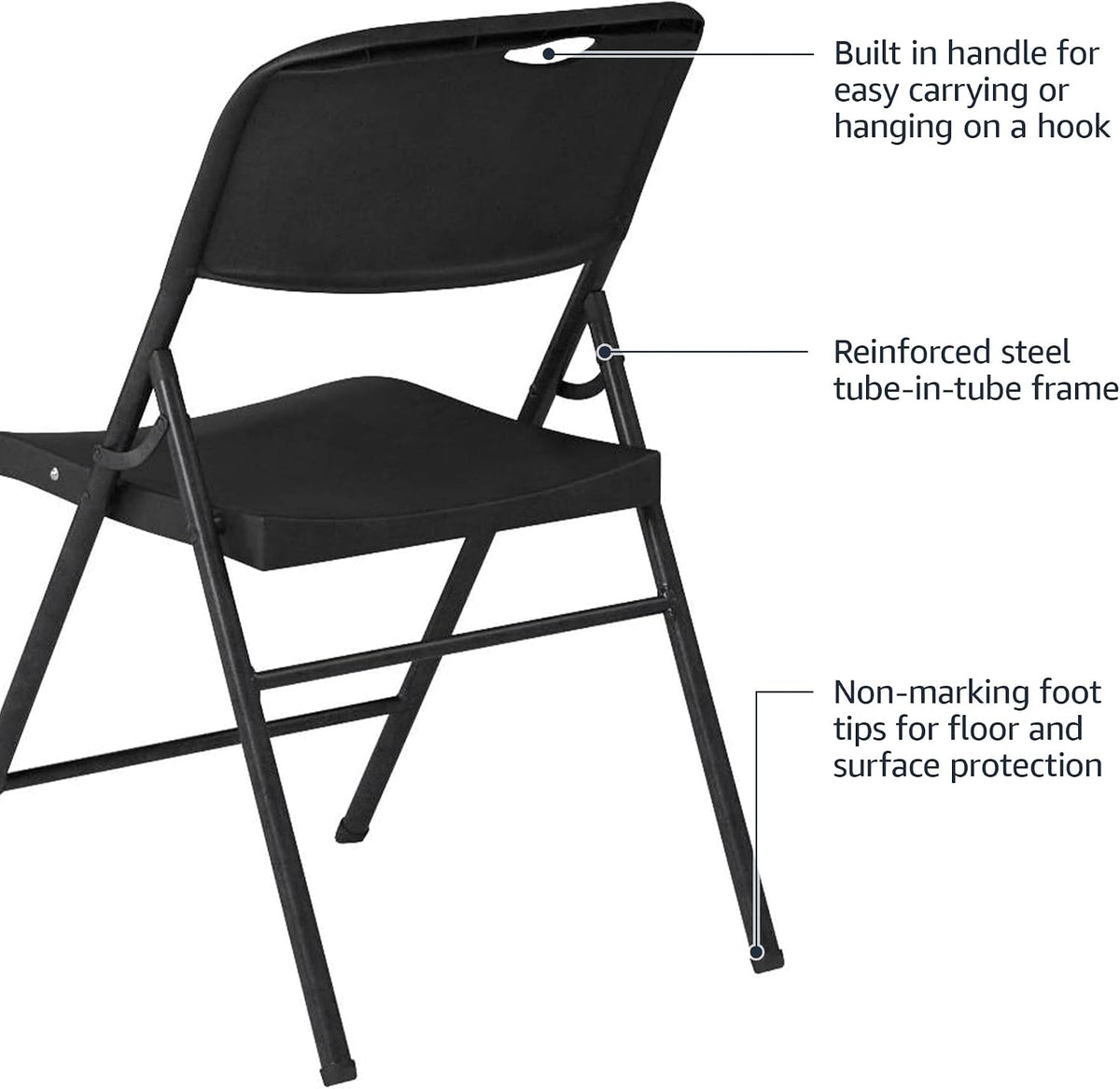 Amazon Basics Sturdy Foldable Portable Plastic Chair, 350-Pound Capacity, Supportive Seating for Events, Space-Saving, Black, 6-Pack