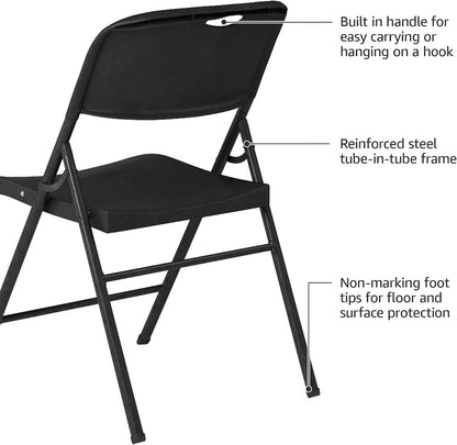 Amazon Basics Sturdy Foldable Portable Plastic Chair, 350-Pound Capacity, Supportive Seating for Events, Space-Saving, Black, 6-Pack