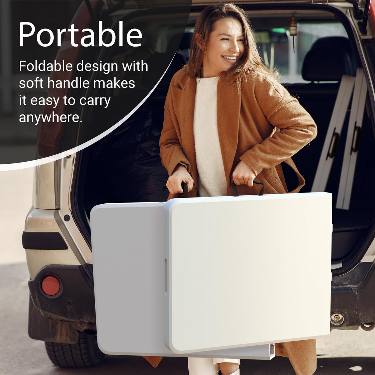 2 Pack of 6 Feet Foldable Table with Built in Handle & Steel Legs | 6FT Heavy Duty Folding Portable | Perfect for Party, Dining, Wedding, Events, Picnic Indoor, Outdoor Camping Folding - 6 Foot