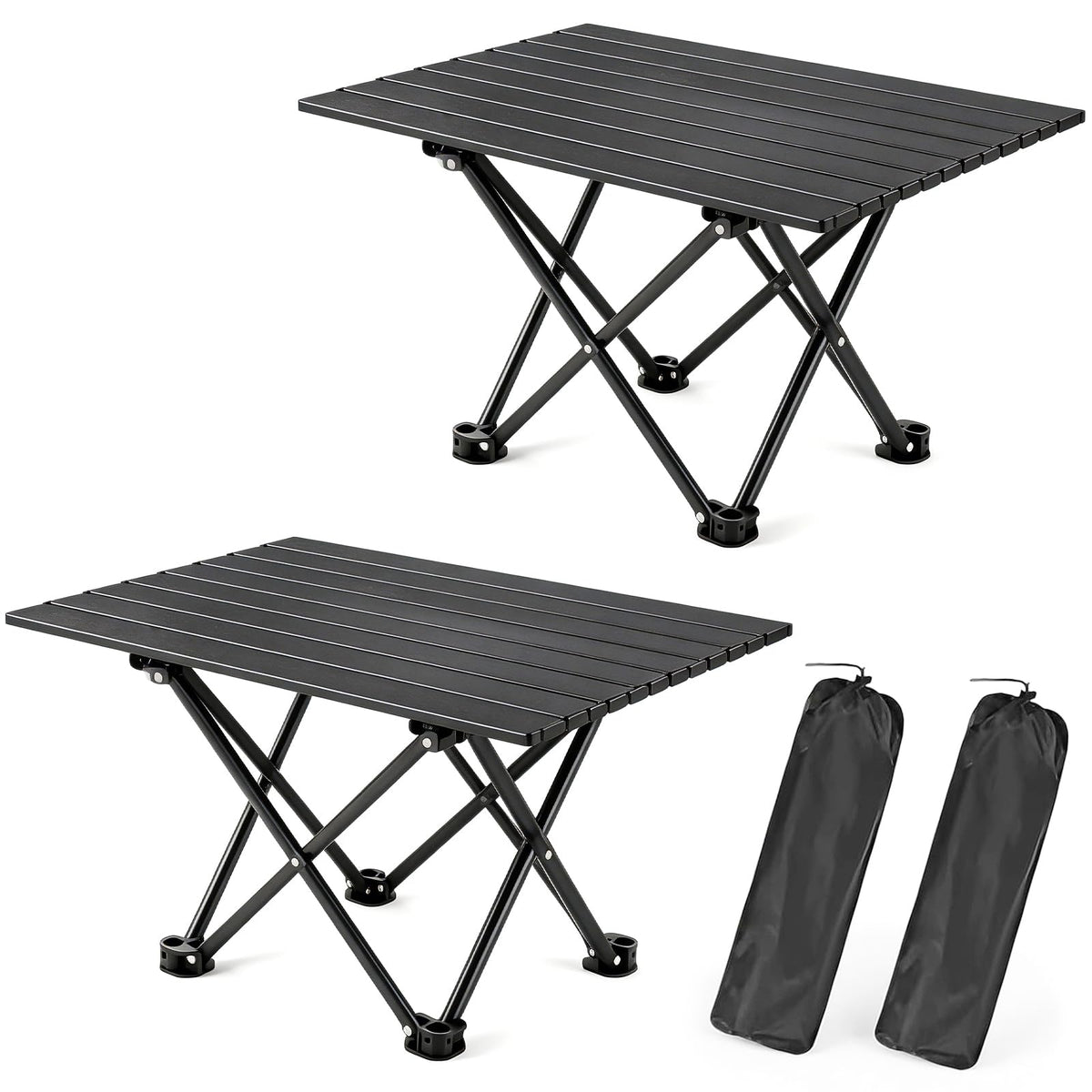 2 Pack Camping Table Foldable, Portable Folding Beach Table, Black-S