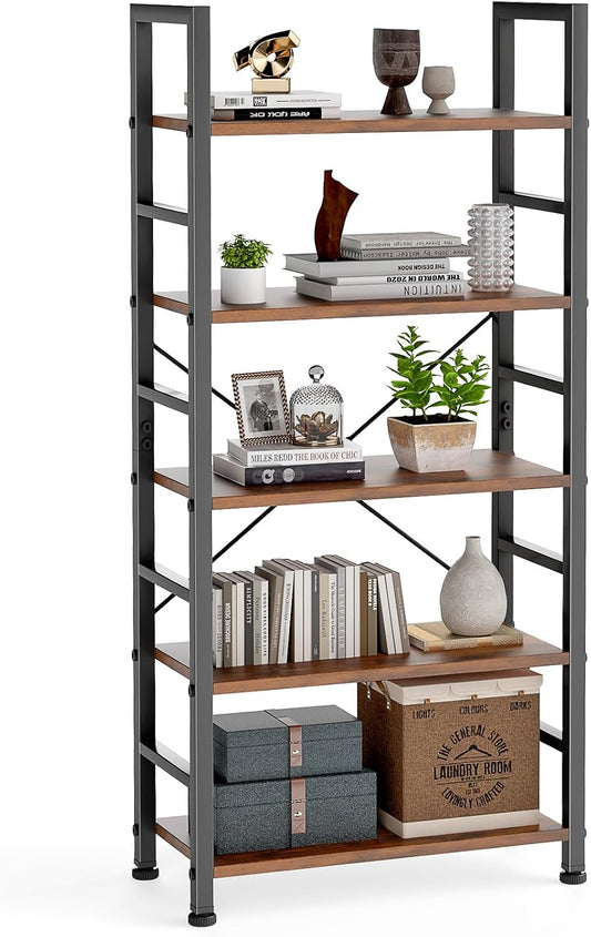 DUMOS 5 Tiers Bookshelf, Classical Modern Book Shelf Bookcase