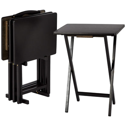 Amazon Basics Portable Foldable TV Tray Table with Storage Rack, Space-Saving Design, Sturdy Wood, 14.6" L x 19" W x 26" H, Espresso, 4-Pack