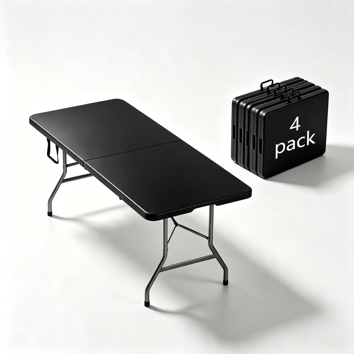 6FT Folding Table,Portable White HDPE Utility Table with Carry Handle