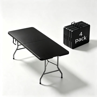 6FT Folding Table,Portable White HDPE Utility Table with Carry Handle