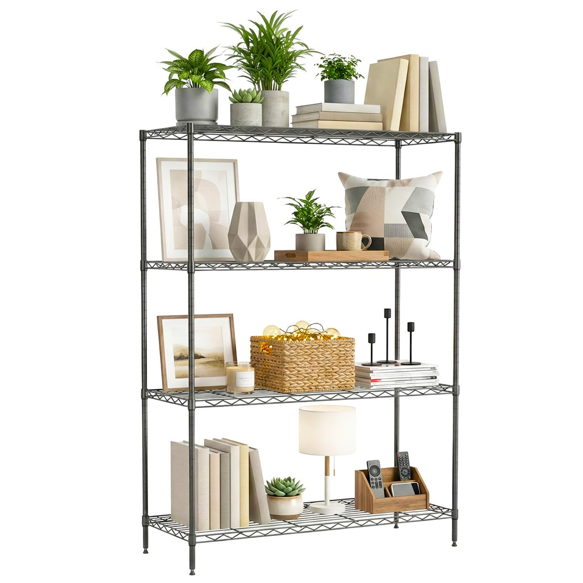 BestOffice | 4-Tier Wire Shelf | 36" x 14" x 54" | Black