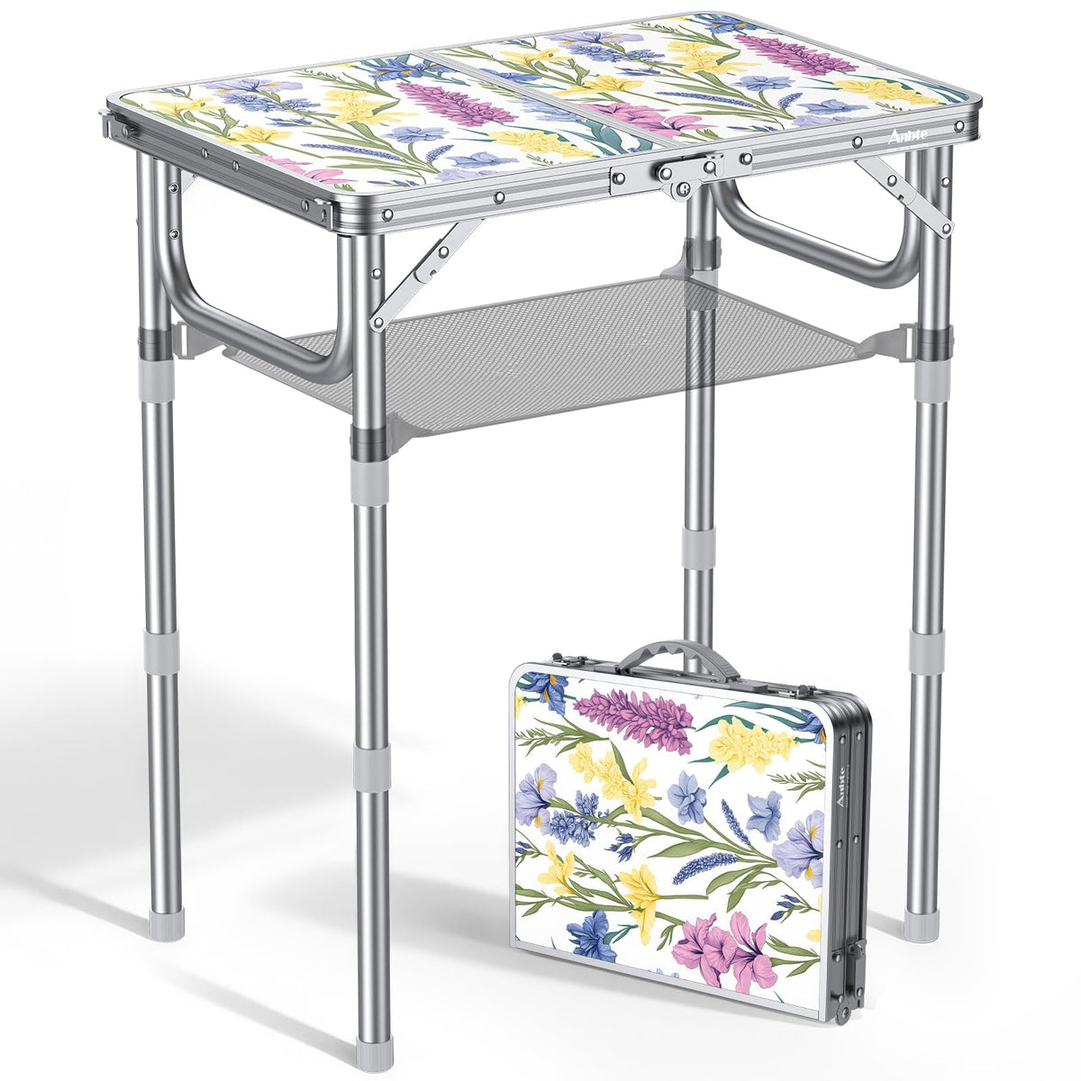 Anbte Folding Camping Table, 24"X 16" Adjustable Height Small Folding Table