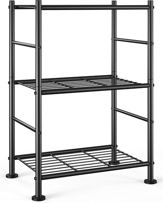 Sakugi 3-Tier Metal Storage Shelves Adjustable Feet, 18"x12"x30", Black