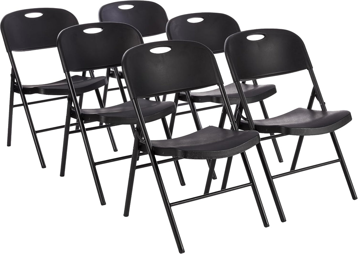 Amazon Basics Sturdy Foldable Portable Plastic Chair, 350-Pound Capacity, Supportive Seating for Events, Space-Saving, Black, 6-Pack