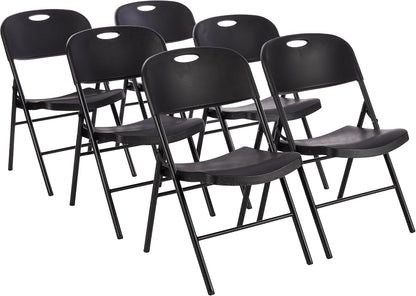 Amazon Basics Sturdy Foldable Portable Plastic Chair, 350-Pound Capacity, Supportive Seating for Events, Space-Saving, Black, 6-Pack