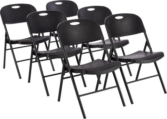Amazon Basics Sturdy Foldable Portable Plastic Chair, 350-Pound Capacity, Supportive Seating for Events, Space-Saving, Black, 6-Pack
