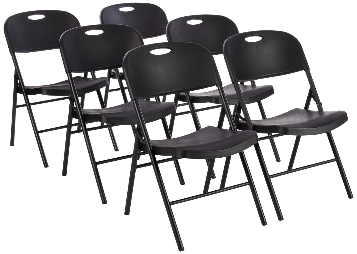 Amazon Basics Sturdy Foldable Portable Plastic Chair, 350-Pound Capacity, Supportive Seating for Events, Space-Saving, Black, 6-Pack