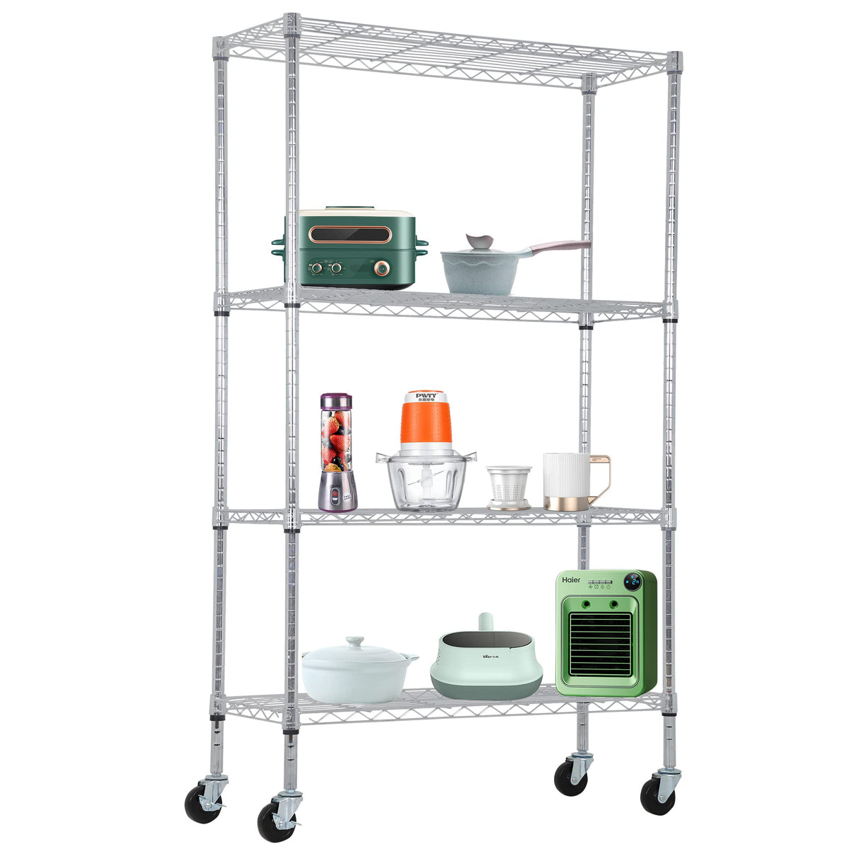 BestOffice | 6-Tier Wire Shelf with Wheels | 45" x 18" x 82" | Chrome