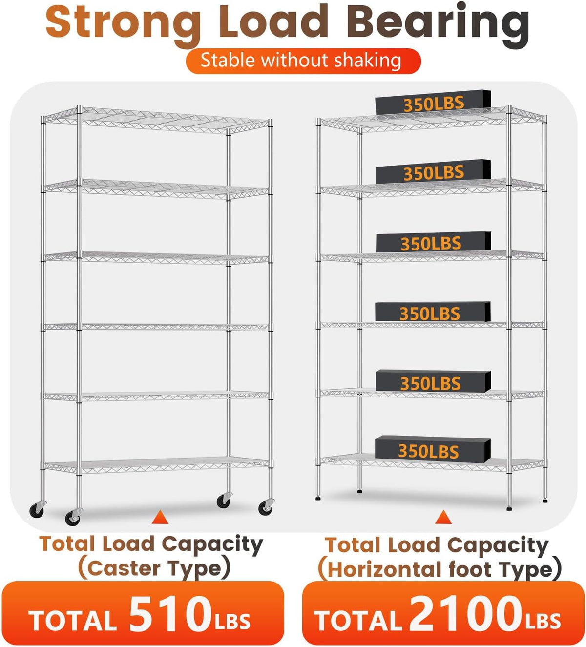 BestOffice | 6-Tier Wire Shelf with Wheels | 45" x 18" x 82" | Chrome