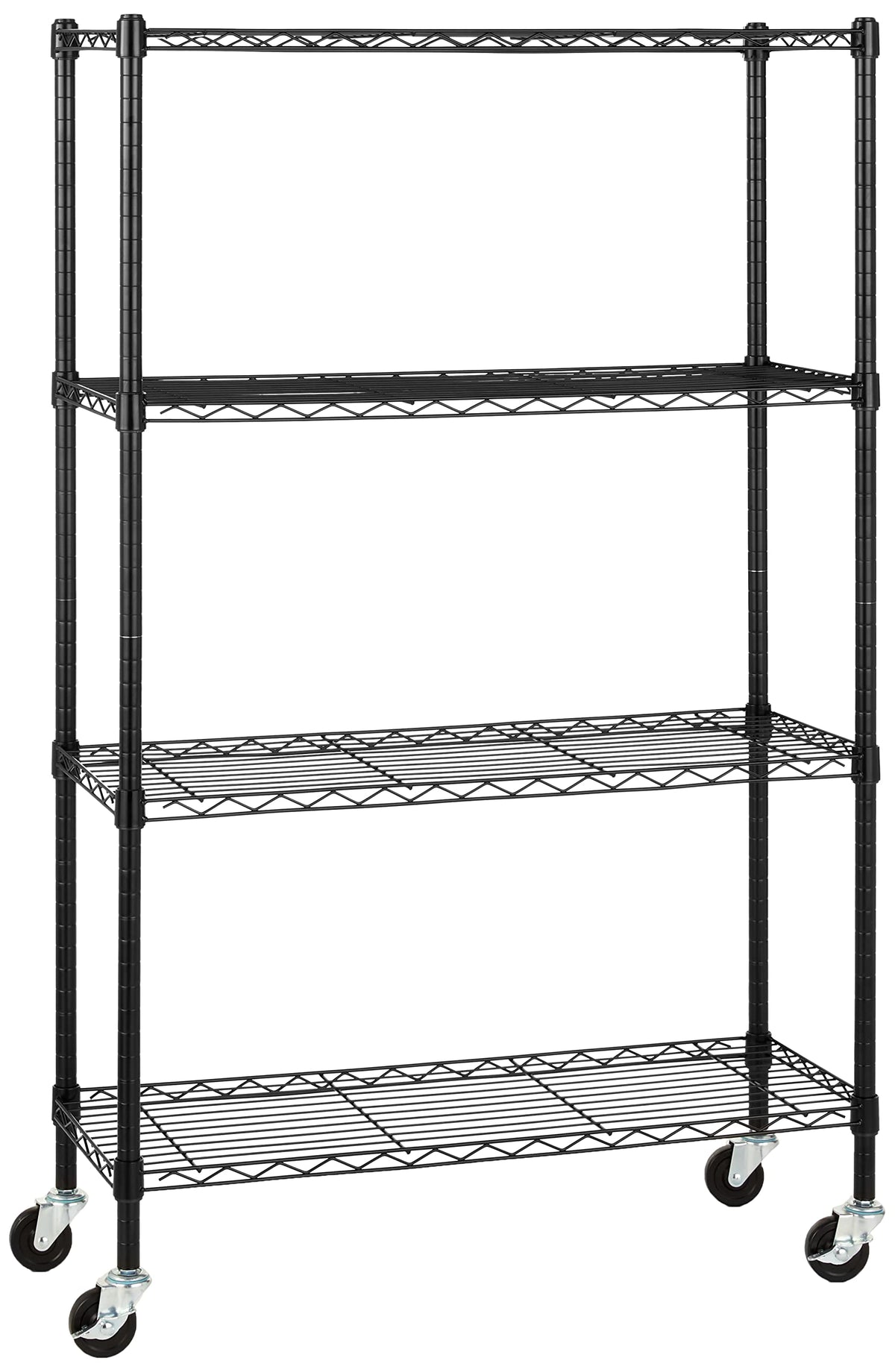 Amazon Basics 4-Shelf Adjustable Heavy Duty Storage Shelving Unit with Wheels, No-Tool Easy Assembly, Garage Shelving, Metal Wire Rack with Casters and Leveling Feet, 36" x 14" x 57.8", Chrome