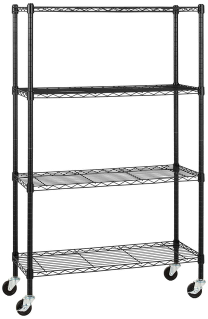 Amazon Basics 4-Shelf Adjustable Heavy Duty Storage Shelving Unit with Wheels, No-Tool Easy Assembly, Garage Shelving, Metal Wire Rack with Casters and Leveling Feet, 36" x 14" x 57.8", Chrome
