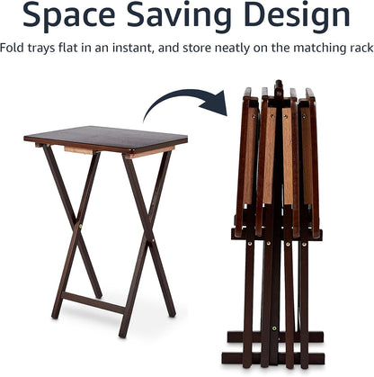 Amazon Basics Portable Foldable TV Tray Table with Storage Rack, Space-Saving Design, Sturdy Wood, 14.6" L x 19" W x 26" H, Espresso, 4-Pack