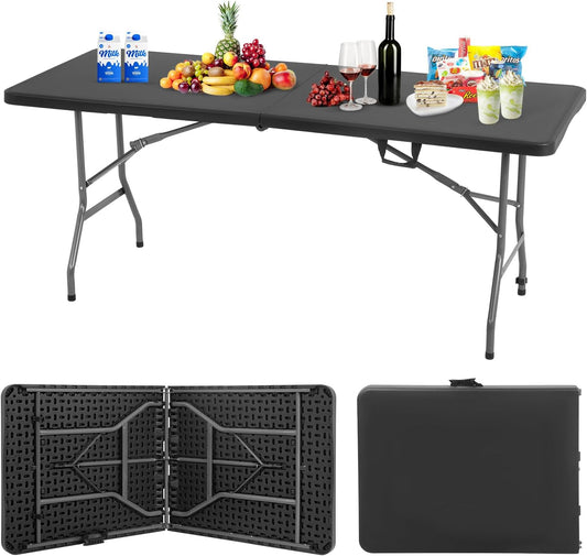 BestOffice | 6FT Folding Table | Black | Portable Plastic Table