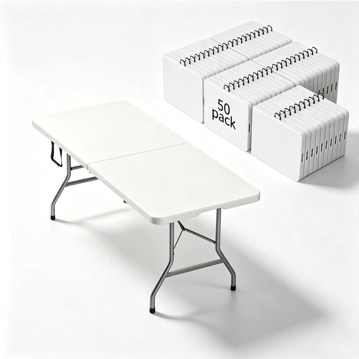 6FT Folding Table,Portable White HDPE Utility Table with Carry Handle
