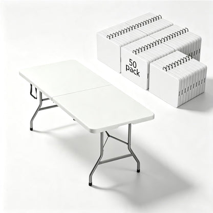 6FT Folding Table,Portable White HDPE Utility Table with Carry Handle